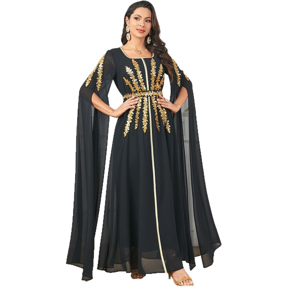 Robe Longue à Manches Super Longues – Fluidité & Silhouette Aérienne