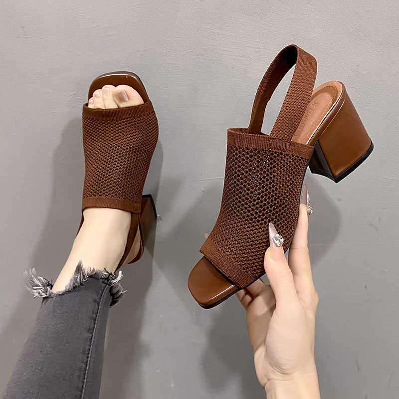 Sandales à talons hauts tissées – Style européen & américain moderne