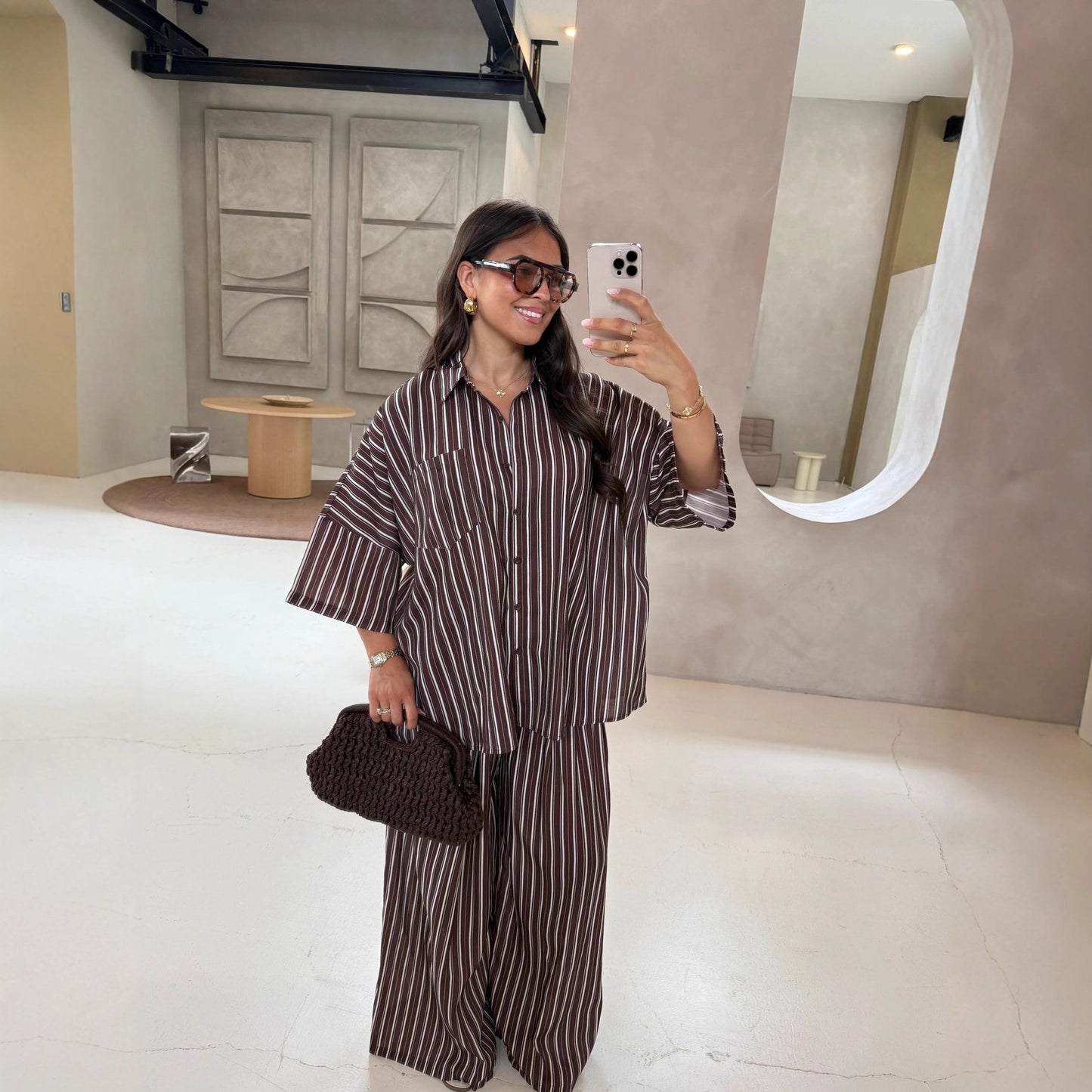 Élégance Rayée – Chemise Casual & Pantalon Palazzo