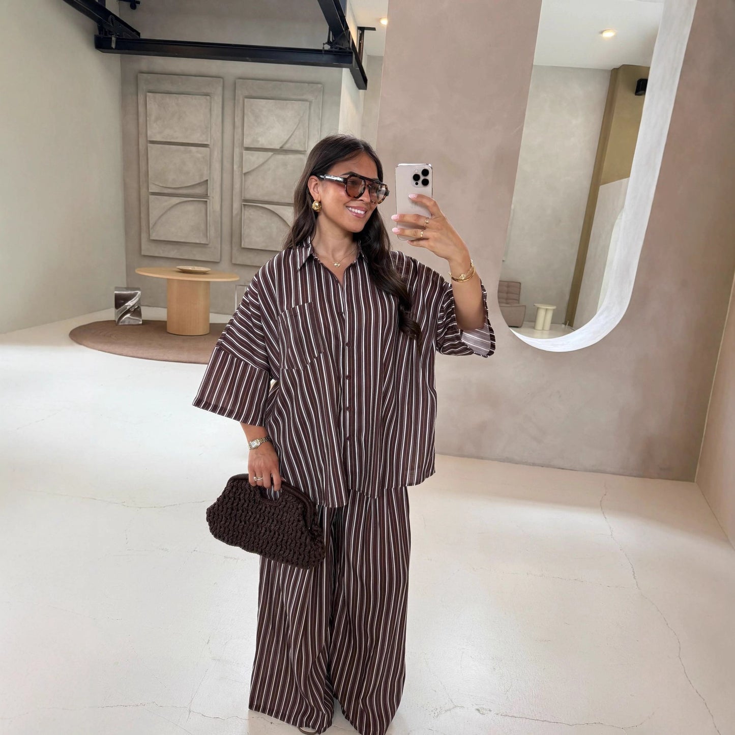 Élégance Rayée – Chemise Casual & Pantalon Palazzo