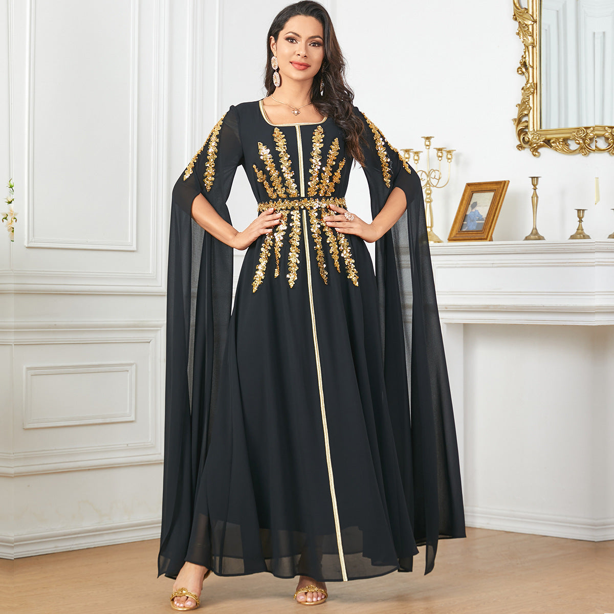 Robe Longue à Manches Super Longues – Fluidité & Silhouette Aérienne