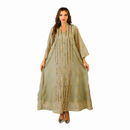 Robe Longue Femme – Style Oriental & Détails Pailletés