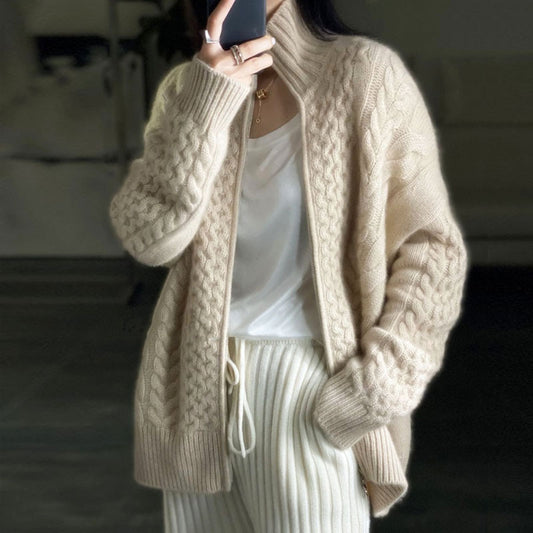 Tricot Zippé Femme en Cachemire Épais