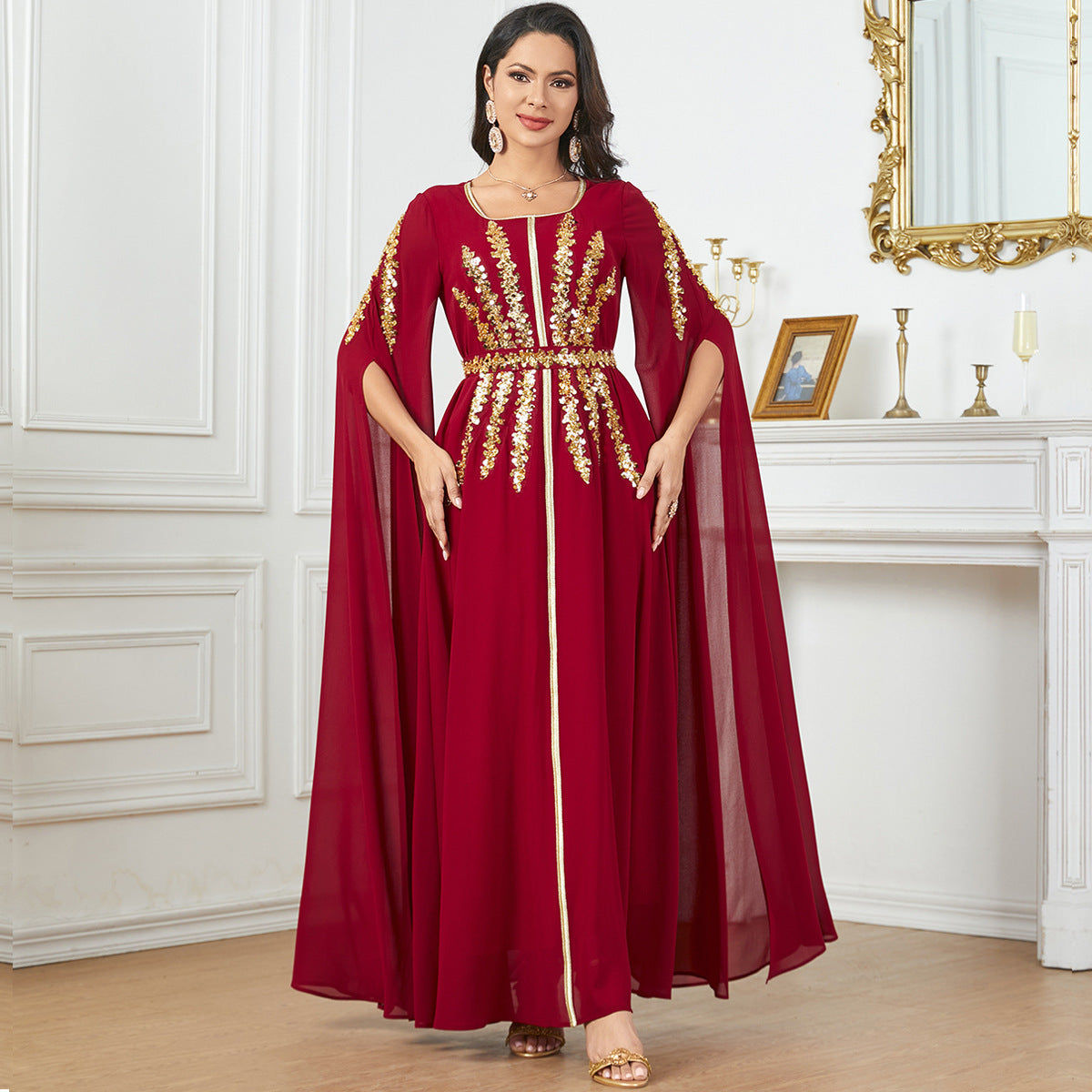 Robe Longue à Manches Super Longues – Fluidité & Silhouette Aérienne