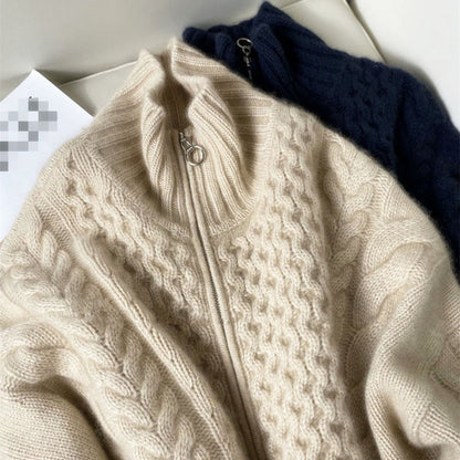 Tricot Zippé Femme en Cachemire Épais