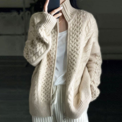 Tricot Zippé Femme en Cachemire Épais