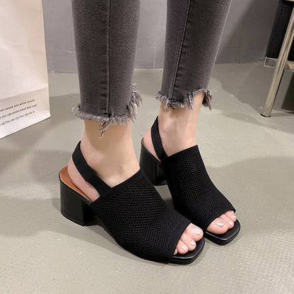 Sandales à talons hauts tissées – Style européen & américain moderne
