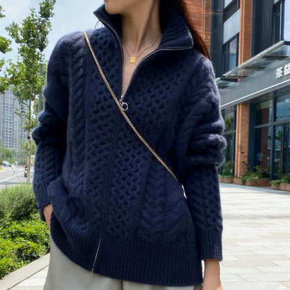Tricot Zippé Femme en Cachemire Épais