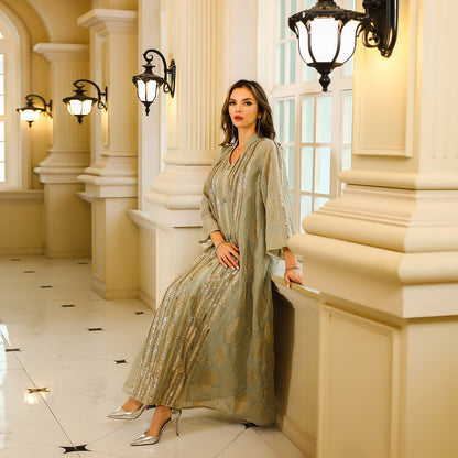 Robe Longue Femme – Style Oriental & Détails Pailletés