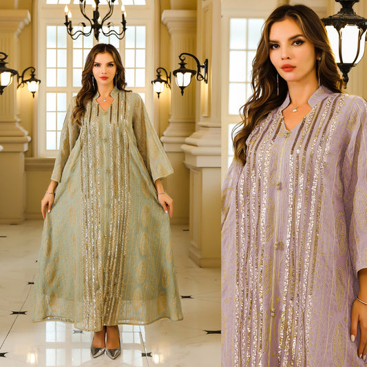 Robe Longue Femme – Style Oriental & Détails Pailletés