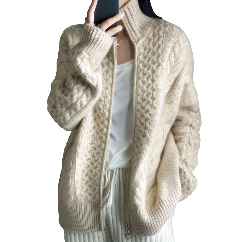 Tricot Zippé Femme en Cachemire Épais