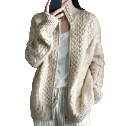 Tricot Zippé Femme en Cachemire Épais